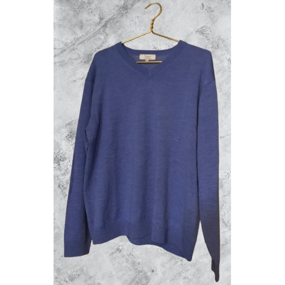 Turnbury Mens Extra Fine Merino Wool V Neck Sweater Blue Size XL - Picture 2 of 7